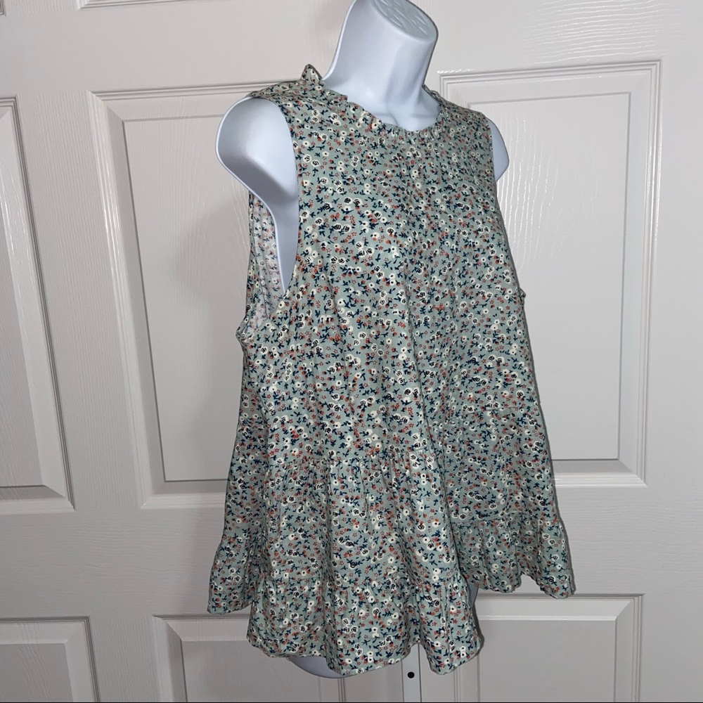 Universal Thread Green Floral Flounce Ruffle Tunic Top XL Sleeveless High Neck - Picture 4 of 12